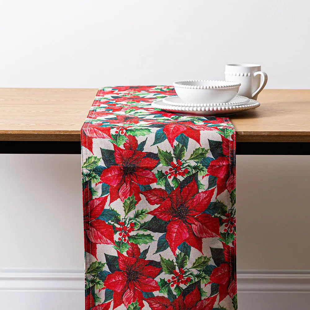HARMAN - SHIMMER POINSETTIA TABLE RUNNER