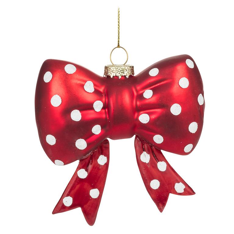 ABBOTT - DOTTED BOW ORNAMENT-RED-3.5"L