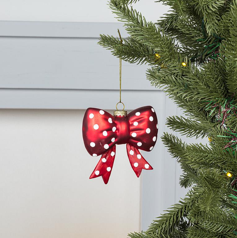 ABBOTT - DOTTED BOW ORNAMENT-RED-3.5"L