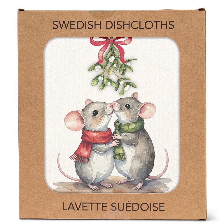ABBOTT - MICE UNDER THE MISTLETOE DISHCLOTH-6.75X7.5"L