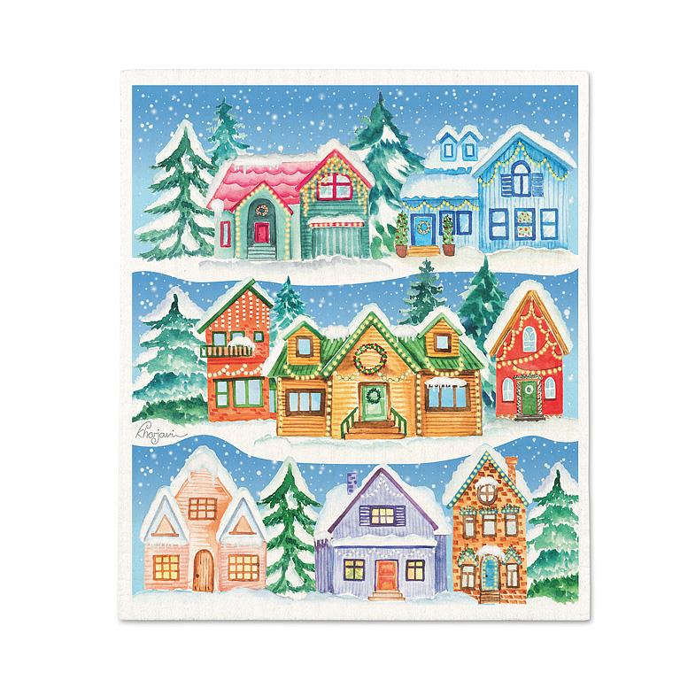 ABBOTT - WINTER HOUSES DISHCLOTH-6.75X7.5"L