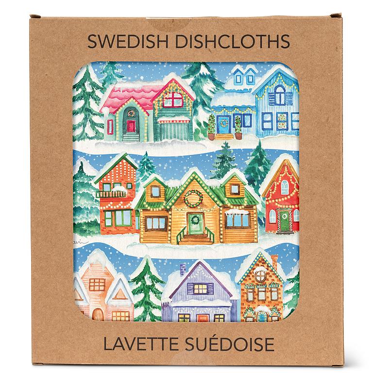 ABBOTT - WINTER HOUSES DISHCLOTH-6.75X7.5"L
