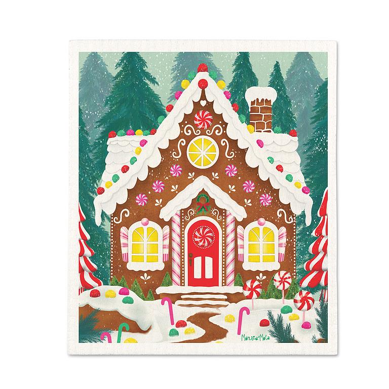 ABBOTT - GINGERBREAD HOUSE DISHCLOTH-6.75X7.5"L