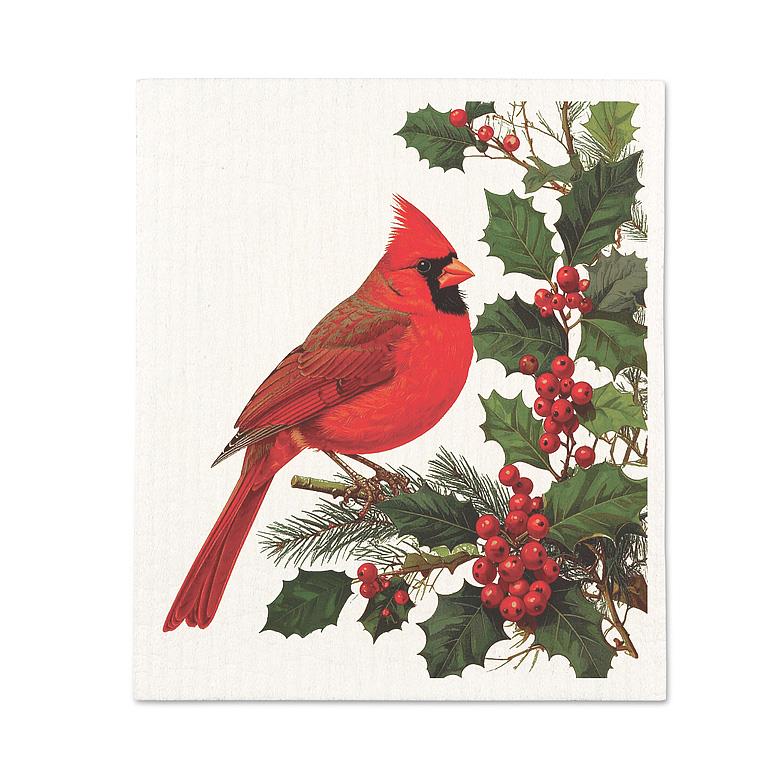 ABBOTT - CARDINAL & HOLLY DISHCLOTH-6.75X7.5"L