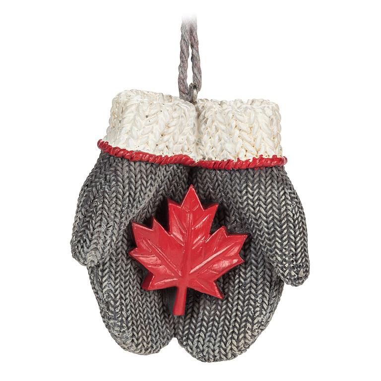 ABBOTT - MITTENS W/MAPLE LEAF ORNAMENT-3"H