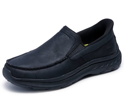 SKECHERS- MEN'S POLLARD DUAL GORE LEATHER MOC TOE SLIP-IN SHOE