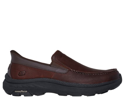 SKECHERS- MEN'S POLLARD DUAL GORE LEATHER MOC TOE SLIP-IN SHOE