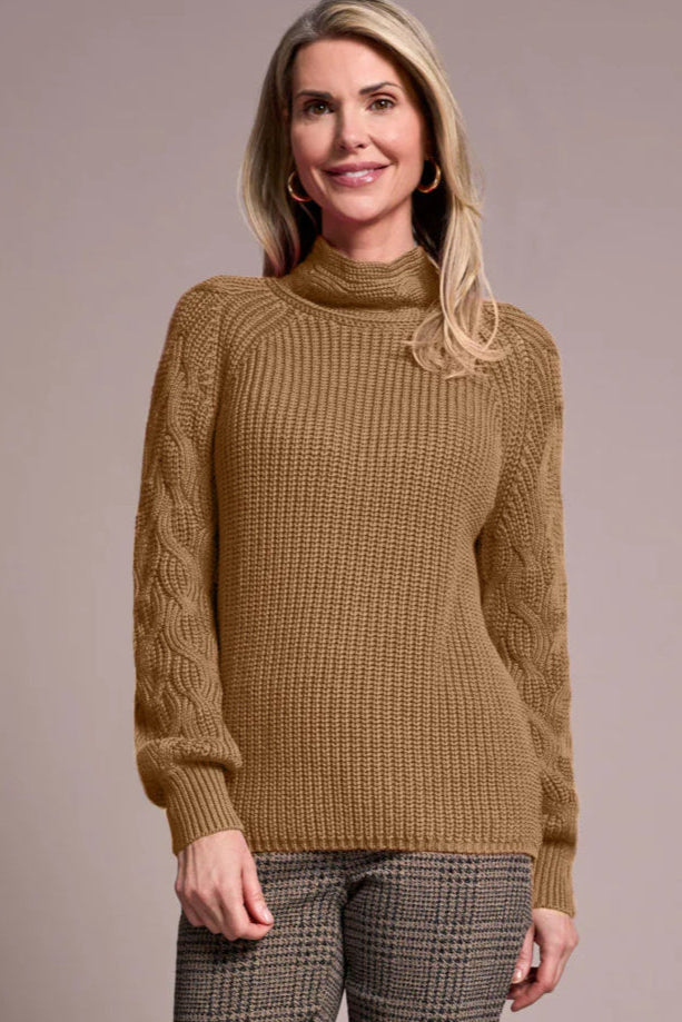 Tribal - Cable Knit Mock Neck Sweater #2256O