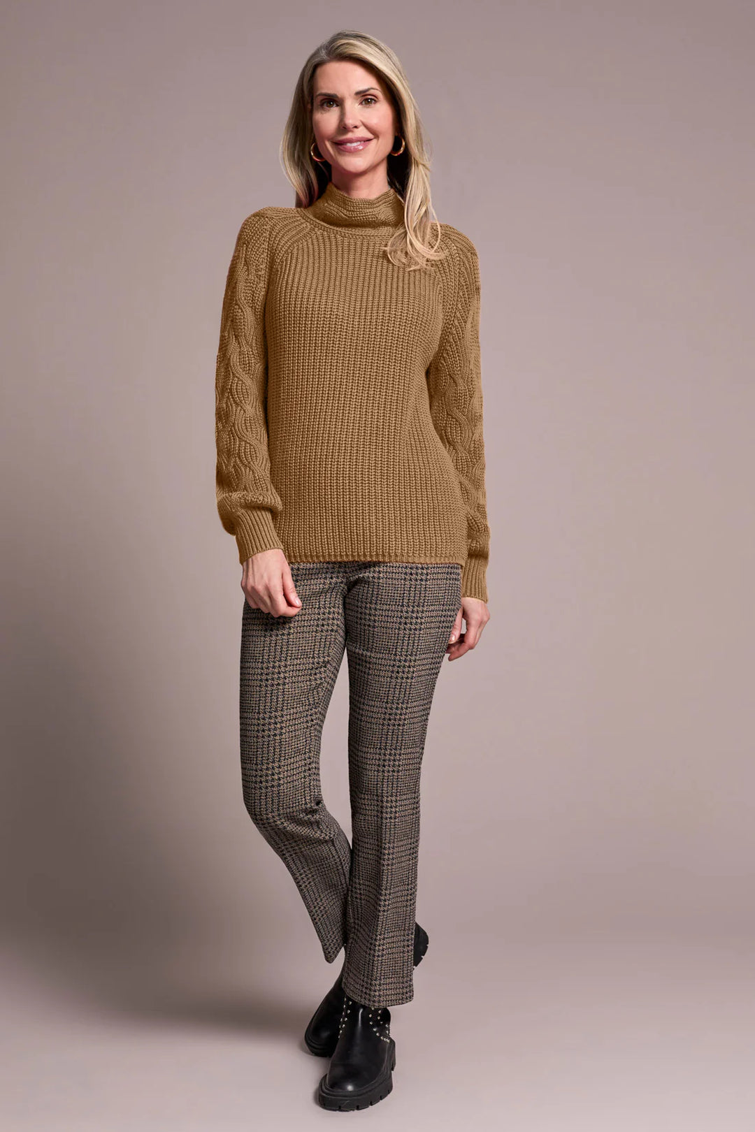 Tribal - Cable Knit Mock Neck Sweater #2256O