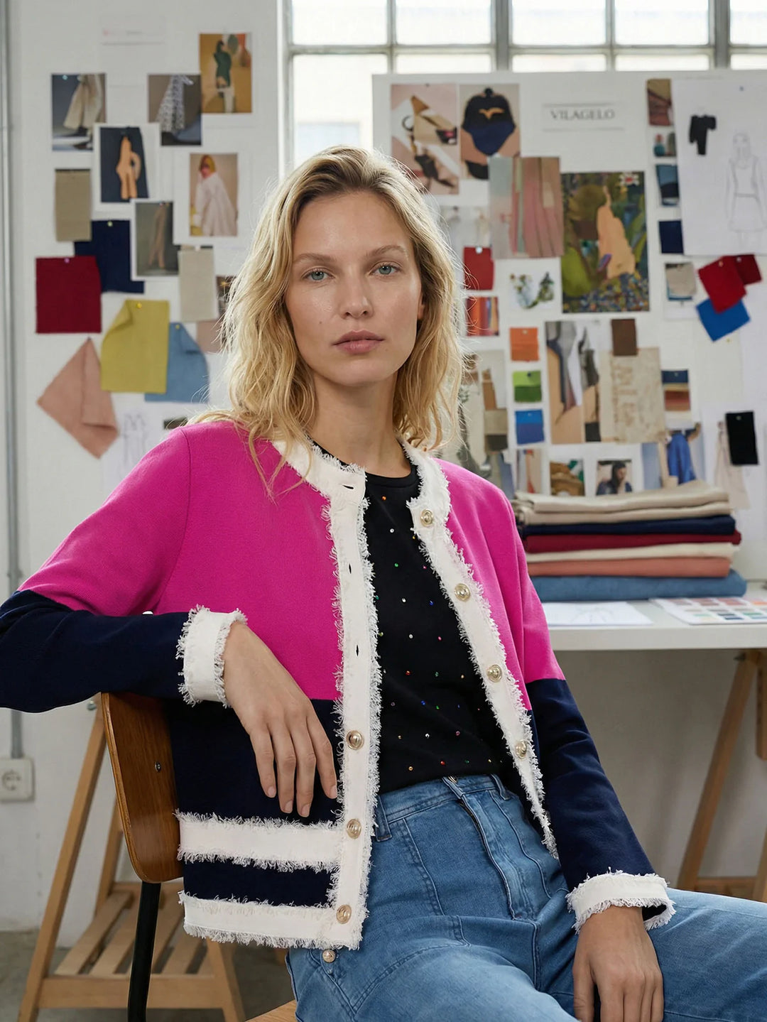 VILAGALLO - WOMEN'S BICOLOUR CARDIGAN