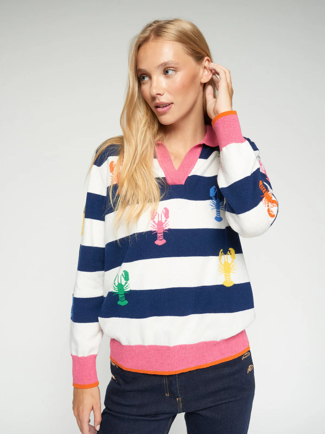 VILAGALLO - WOMEN'S JR C/POLO INTARSIA LANGOSTAS SWEATER