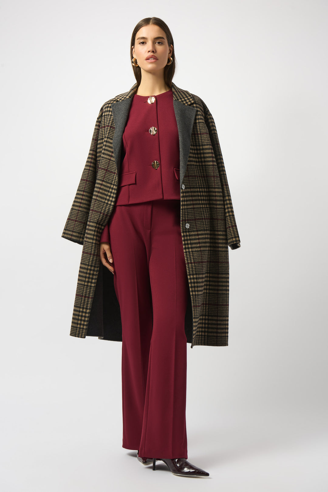 JOSEPH RIBKOFF- WOMEN'S PLAID LONG OVER COAT