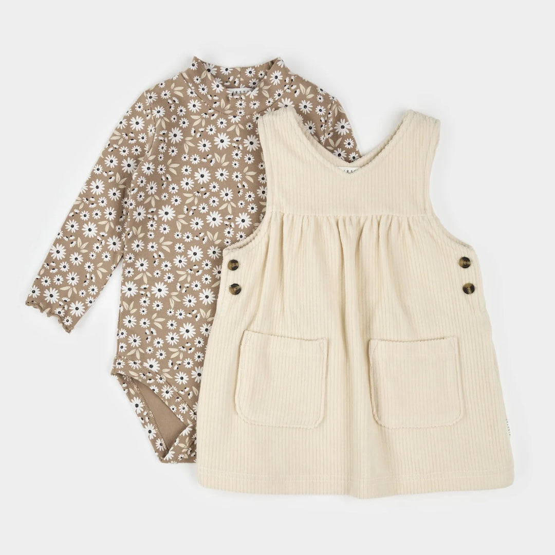 PETIT LEM - Daisy Print Overall Corduroy Dress Set