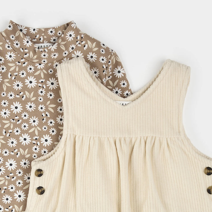 PETIT LEM - GIRLS Daisy Print Overall Corduroy Dress Set