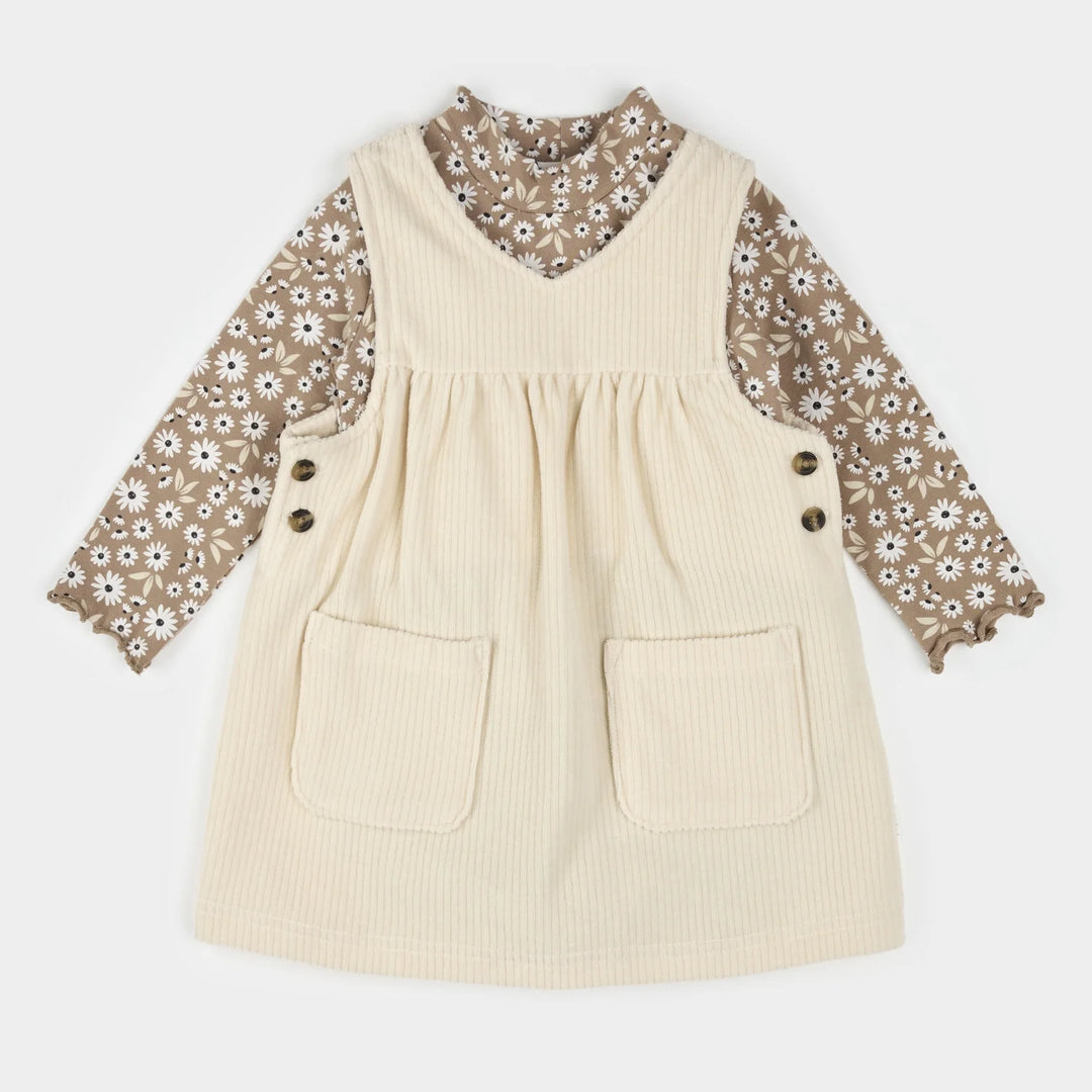 PETIT LEM - GIRLS Daisy Print Overall Corduroy Dress Set