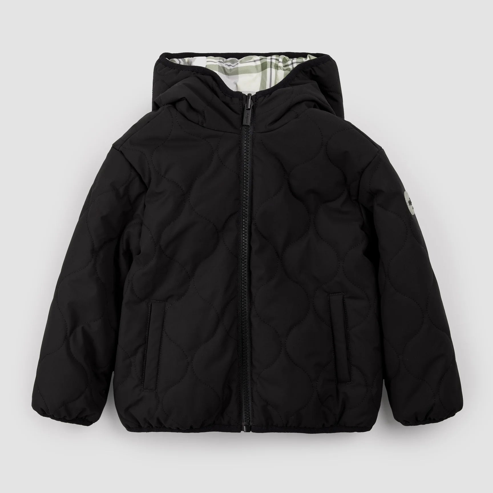 MILES THE LABEL- KIDS Winter Moss Plaid Print on Black Reversible Jacket