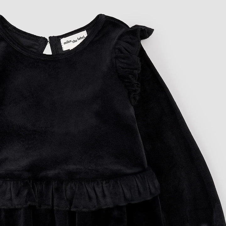 MILES THE LABEL - KIDS' BLACK VELOUR DRESS (3M TO 24M)