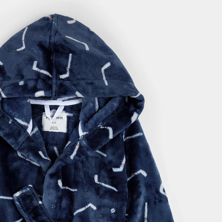 PETIT LEM  - KIDS Hockey Sticks Print Plush Robe