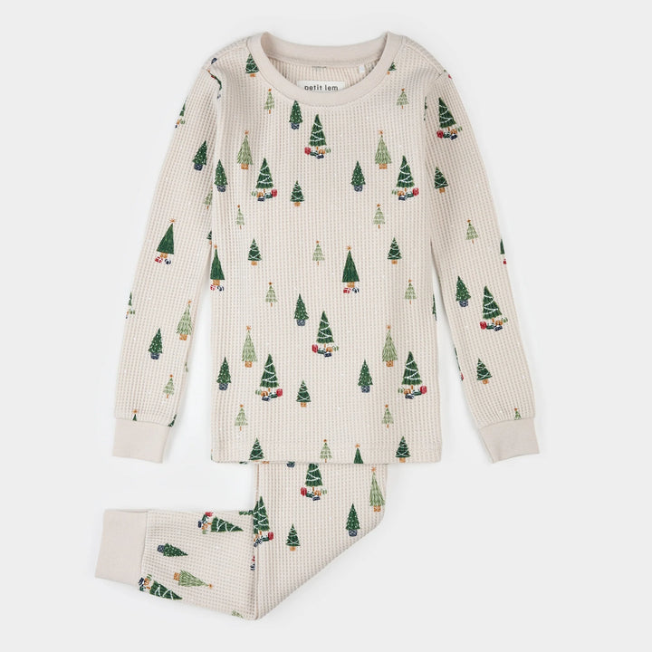 PETIT LEM- TODDLER CHRISTMAS TREE CREME PJ SET