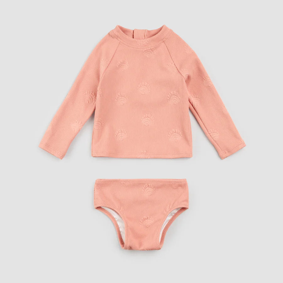 MILES THE LABEL- KIDS RIBBED LONG-SLEEVE RASHGUARD SWIM SET
