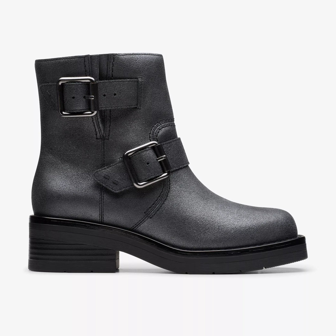 CLARKS- WOMEN'S REBELLE BUCKLE METALLIC BOOT