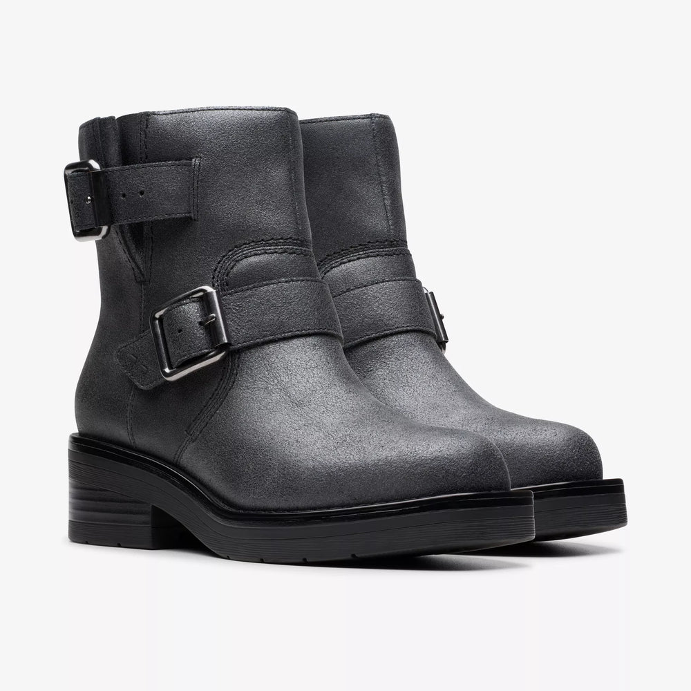 CLARKS- WOMEN'S REBELLE BUCKLE METALLIC BOOT