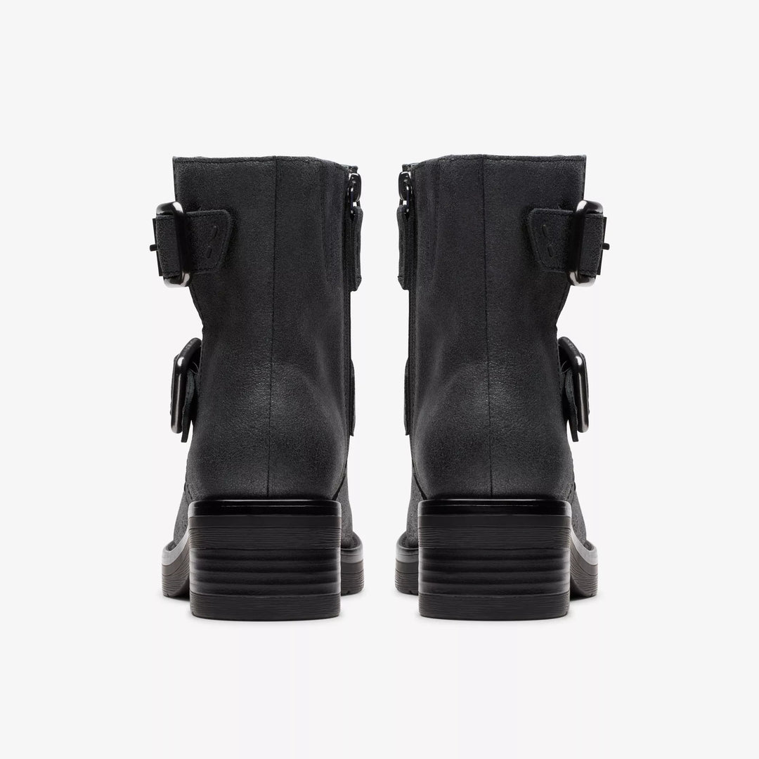 CLARKS- WOMEN'S REBELLE BUCKLE METALLIC BOOT