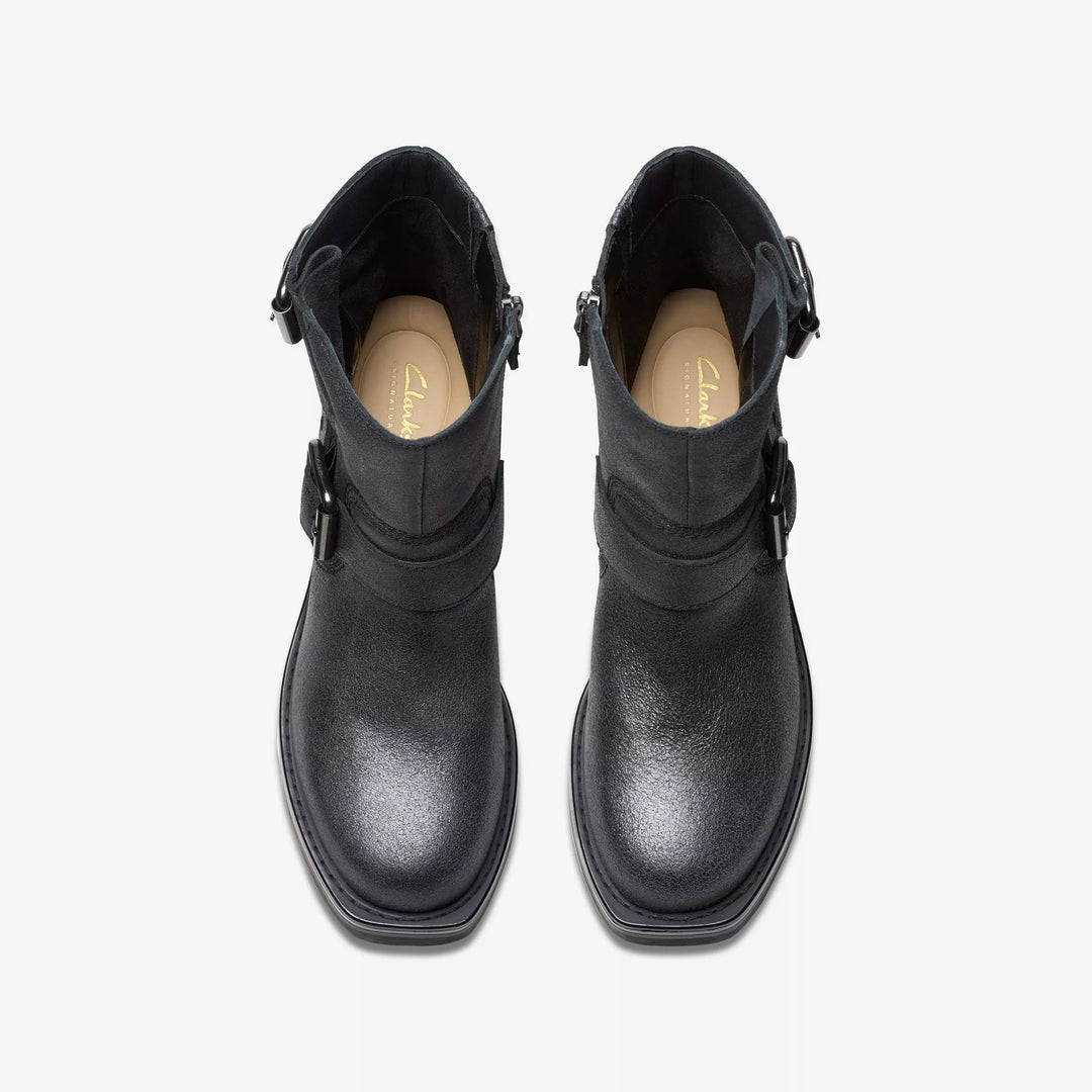 CLARKS- WOMEN'S REBELLE BUCKLE METALLIC BOOT