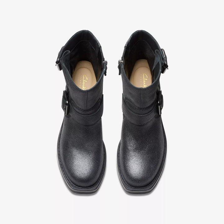 CLARKS- WOMEN'S REBELLE BUCKLE METALLIC BOOT