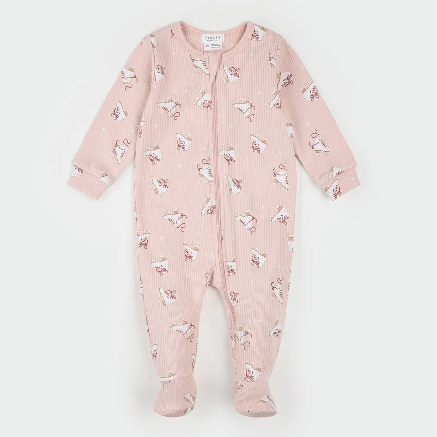 FIRSTS BY PETIT LEM - FOOTED SLEEPER KNIT-PINK LT.