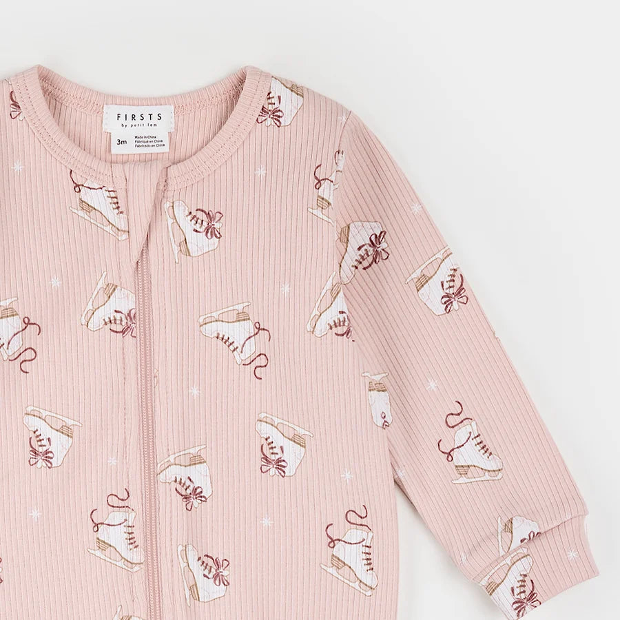 FIRSTS BY PETIT LEM - FOOTED SLEEPER KNIT-PINK LT.