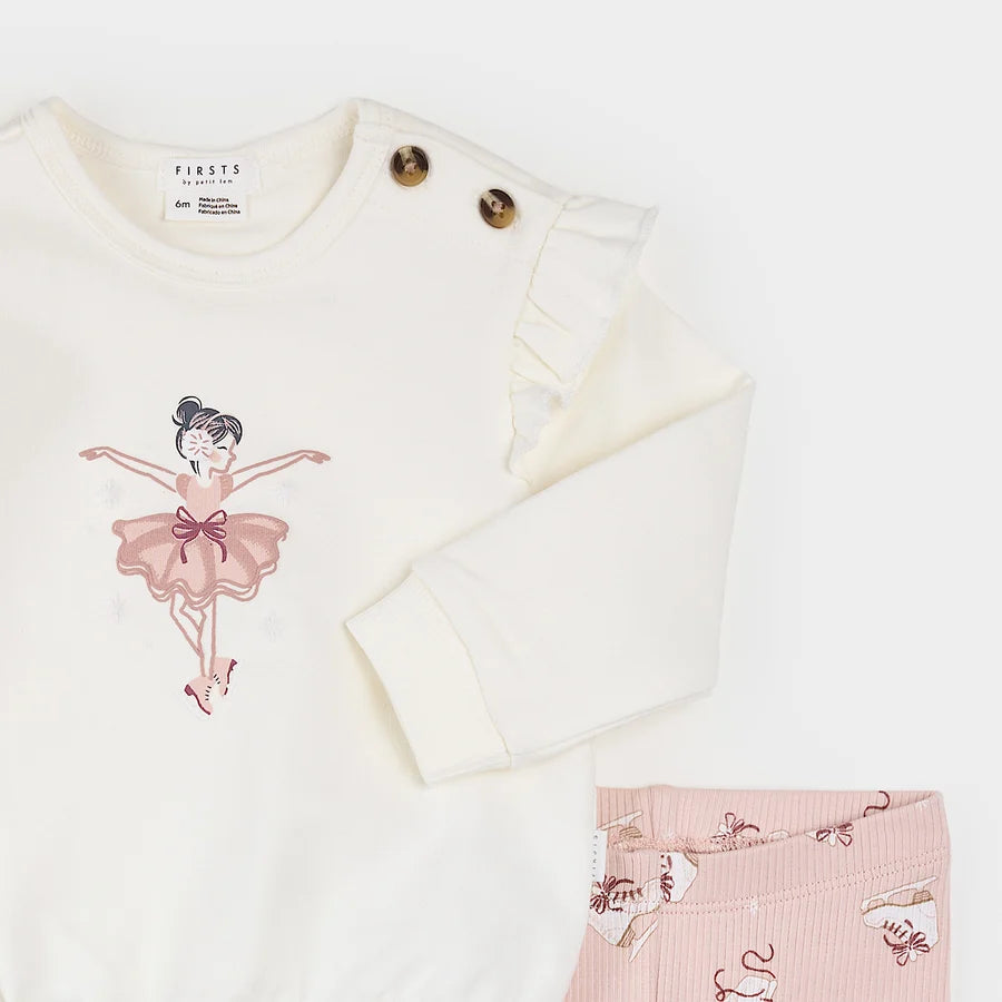 FIRSTS BY PETIT LEM - 2PC SET: SWEATSHIRT + LEGGINGS KNIT-OFF WHITE