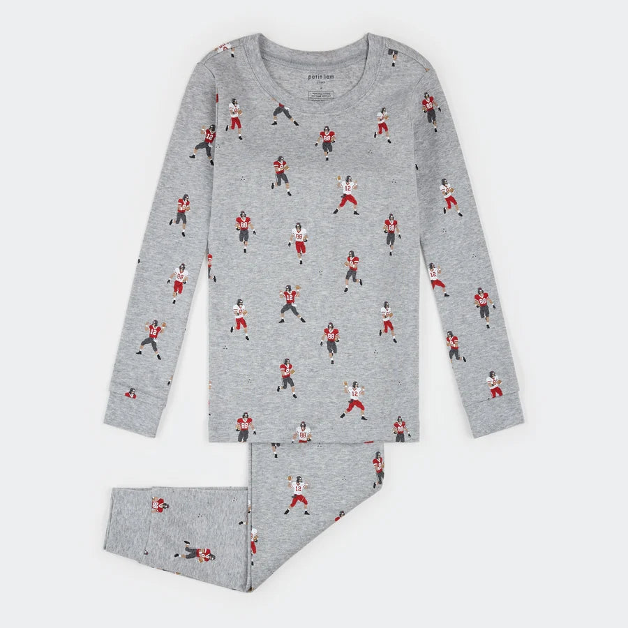 PETIT LEM - 2PC PJ SET: L/S TOP + PANT KNIT-HEATHER GREY MD.