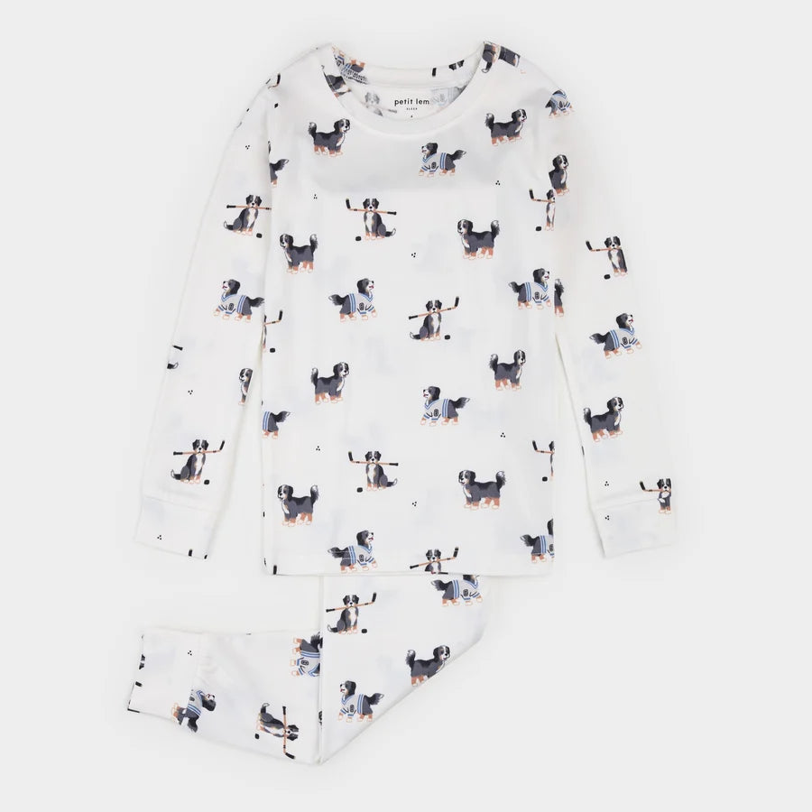 PETIT LEM - 2PC PJ SET: L/S TOP + PANT KNIT-OFF WHITE