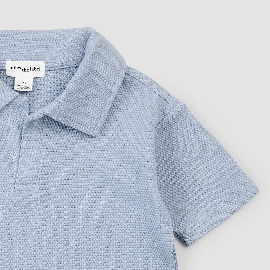 MILES THE LABEL - BOY S/S POLO TOP KNIT-BLUE DUSTY 26RMW01T04-K