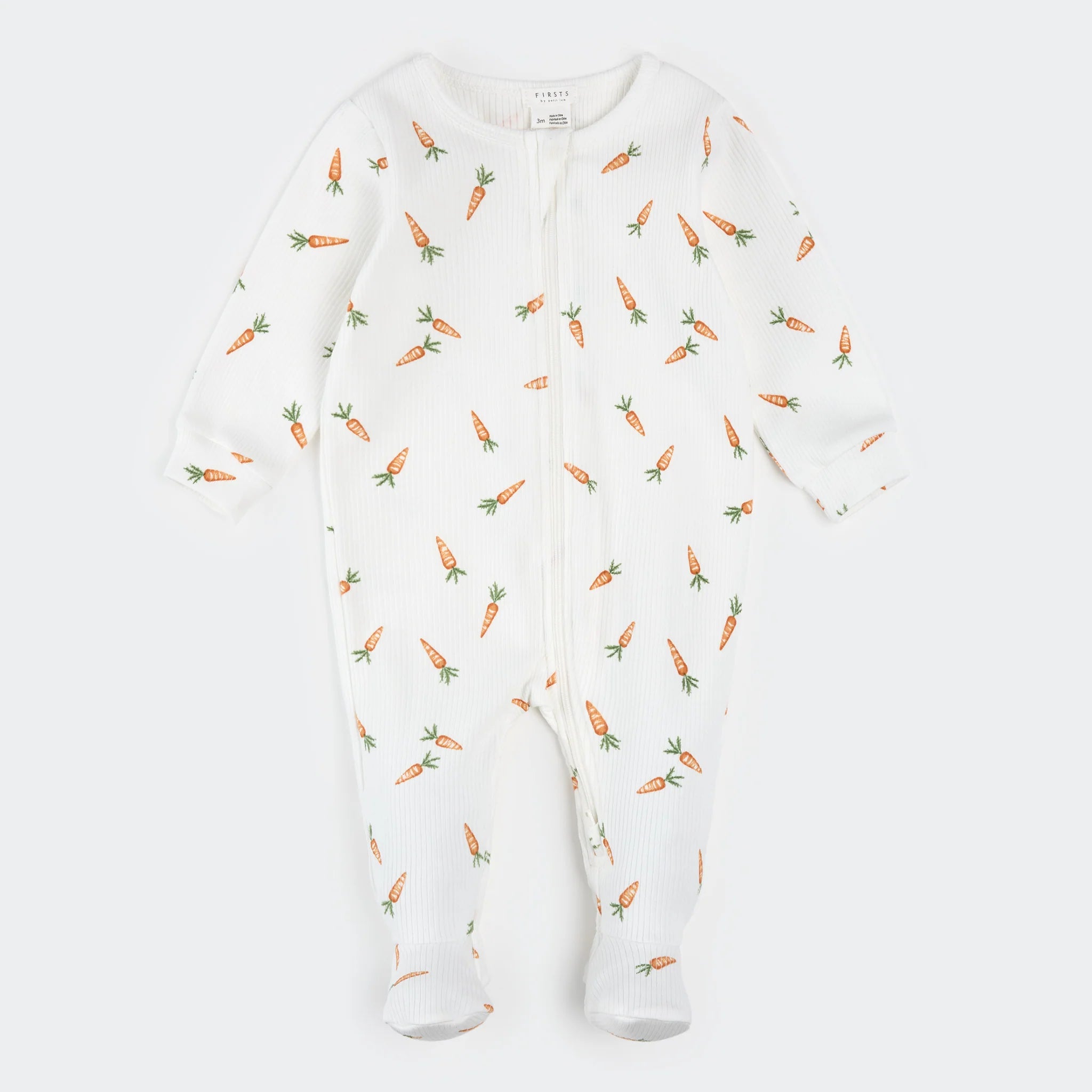 PETIT LEM - Baby Carrots Print on Off-White Ribbed Sleeper