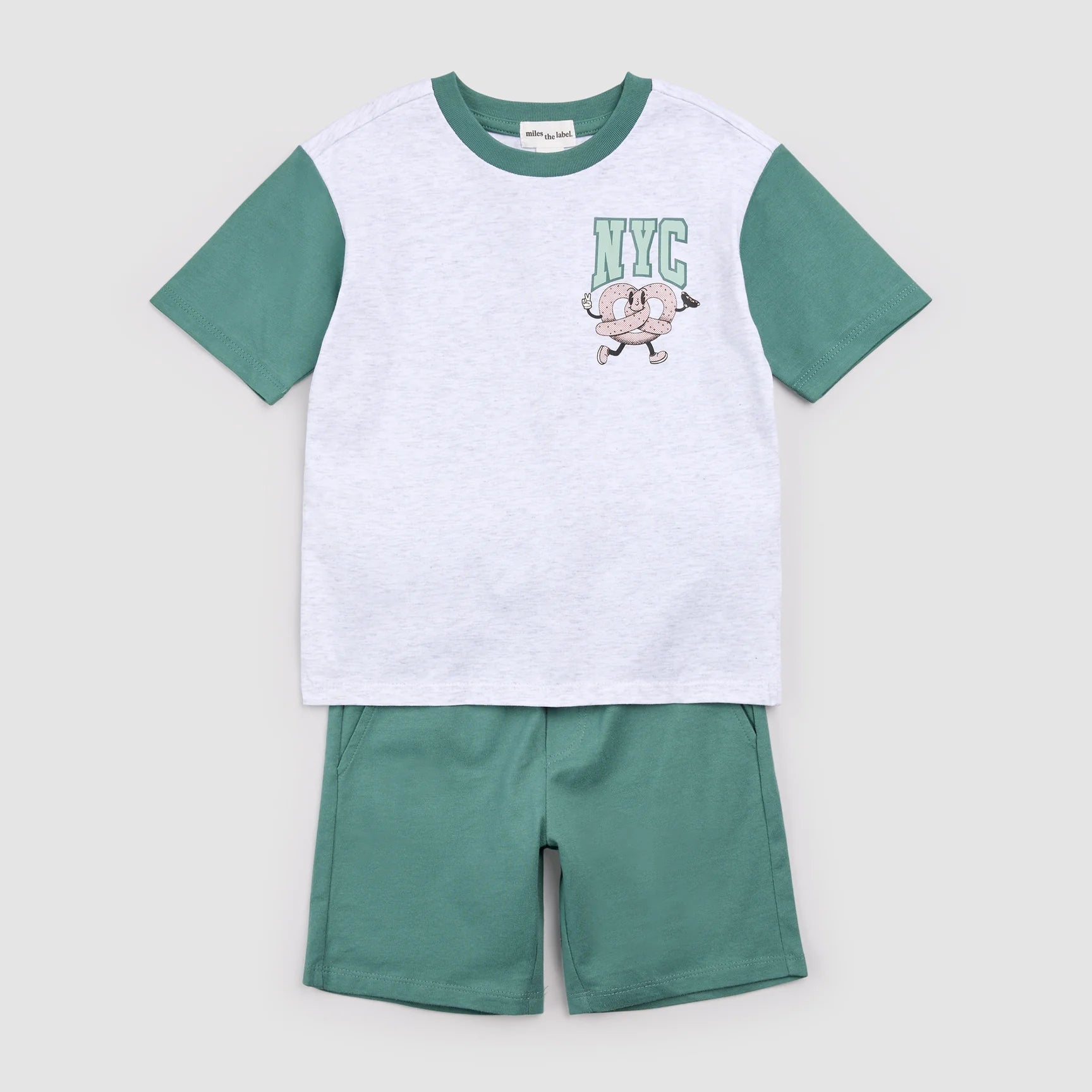 MILES THE LABEL - BOY 2 PCS SET: S/S T-SHIRT AND SHORT KNIT-TEAL 26SMW03E04-B