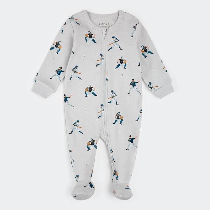 PETIT LEM- Baby Baseball Player Print on Lunar Rock Sleeper