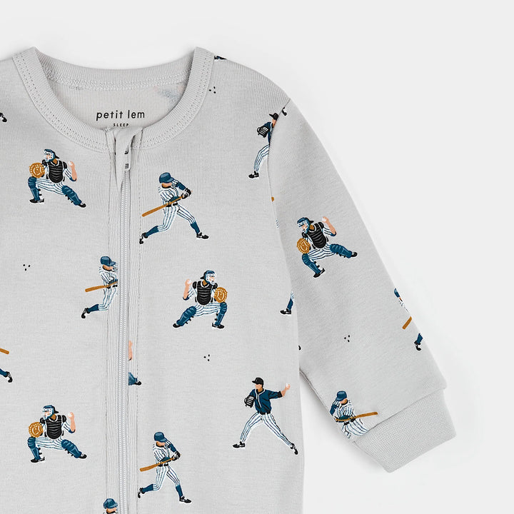 PETIT LEM- Baby Baseball Player Print on Lunar Rock Sleeper