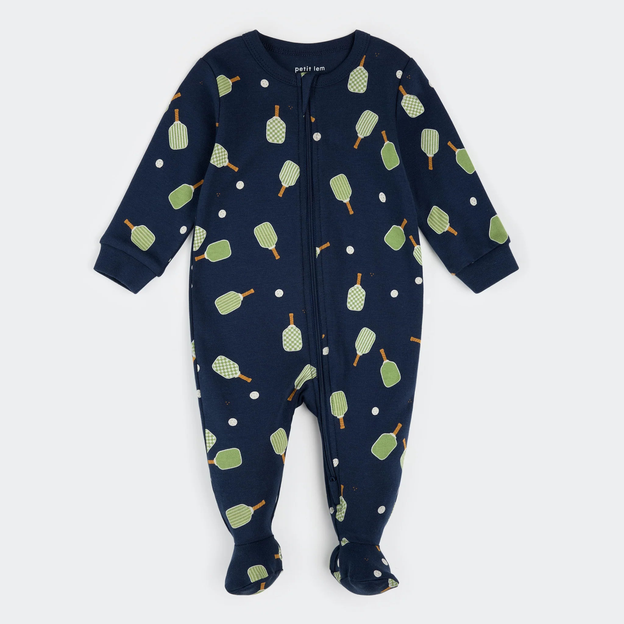 PETIT LEM- Baby Pickleball Print on Dress Blue Sleeper
