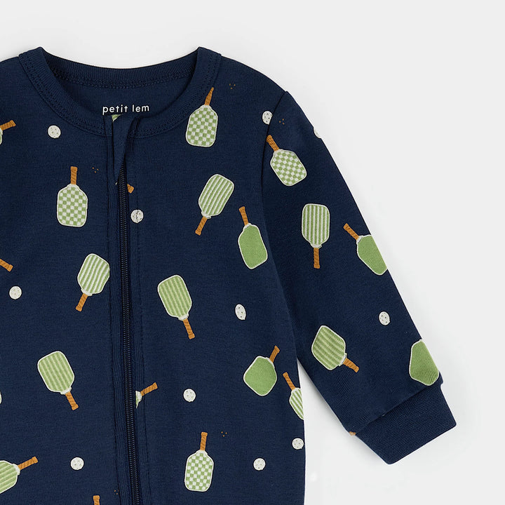 PETIT LEM- Baby Pickleball Print on Dress Blue Sleeper