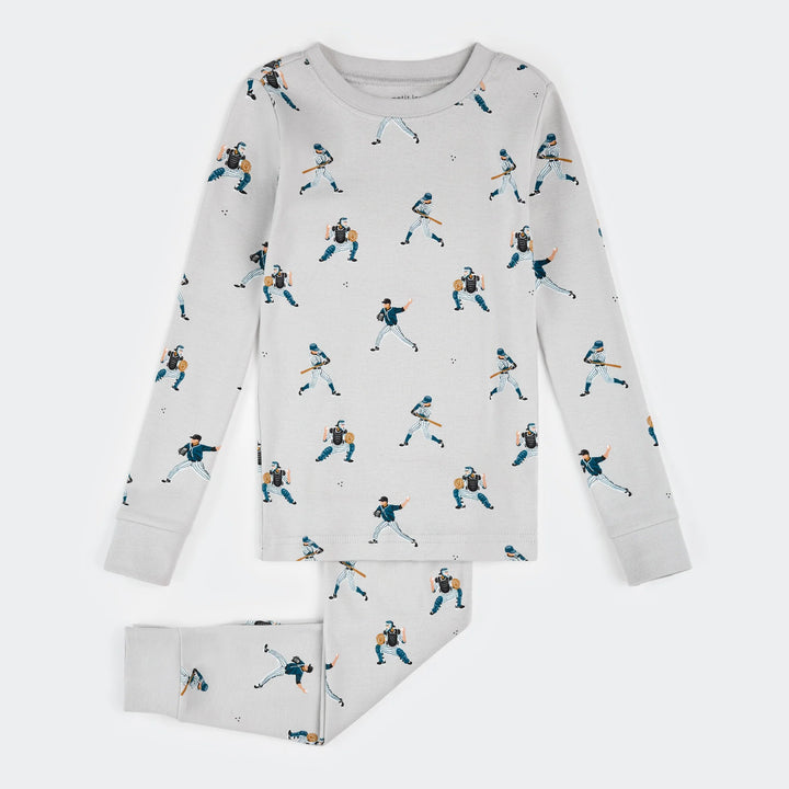 PETIT LEM- Kids Baseball Player Print on Lunar Rock PJ Set