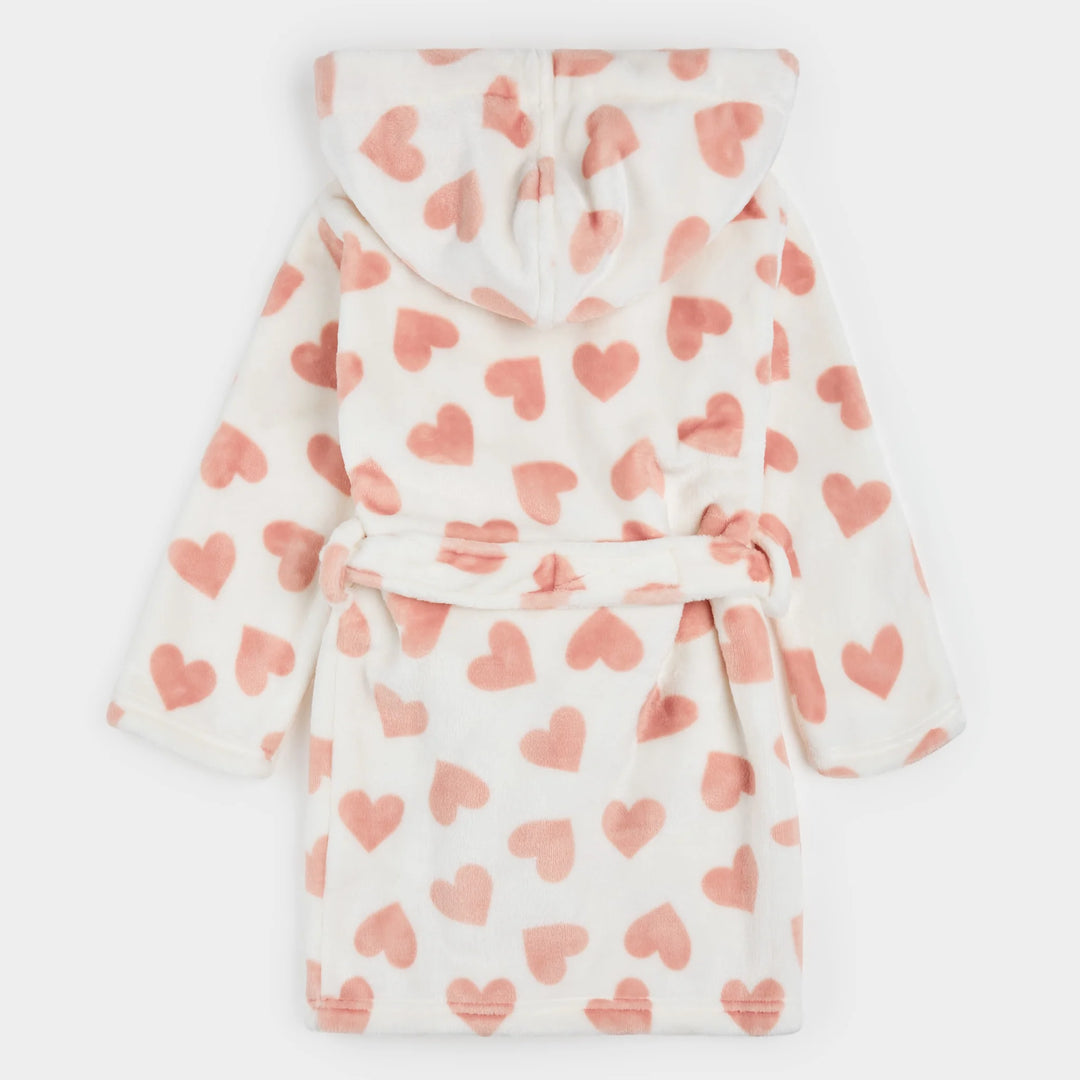 PETIT LEM - Kids Heart Prints on Ivory Plush Robe