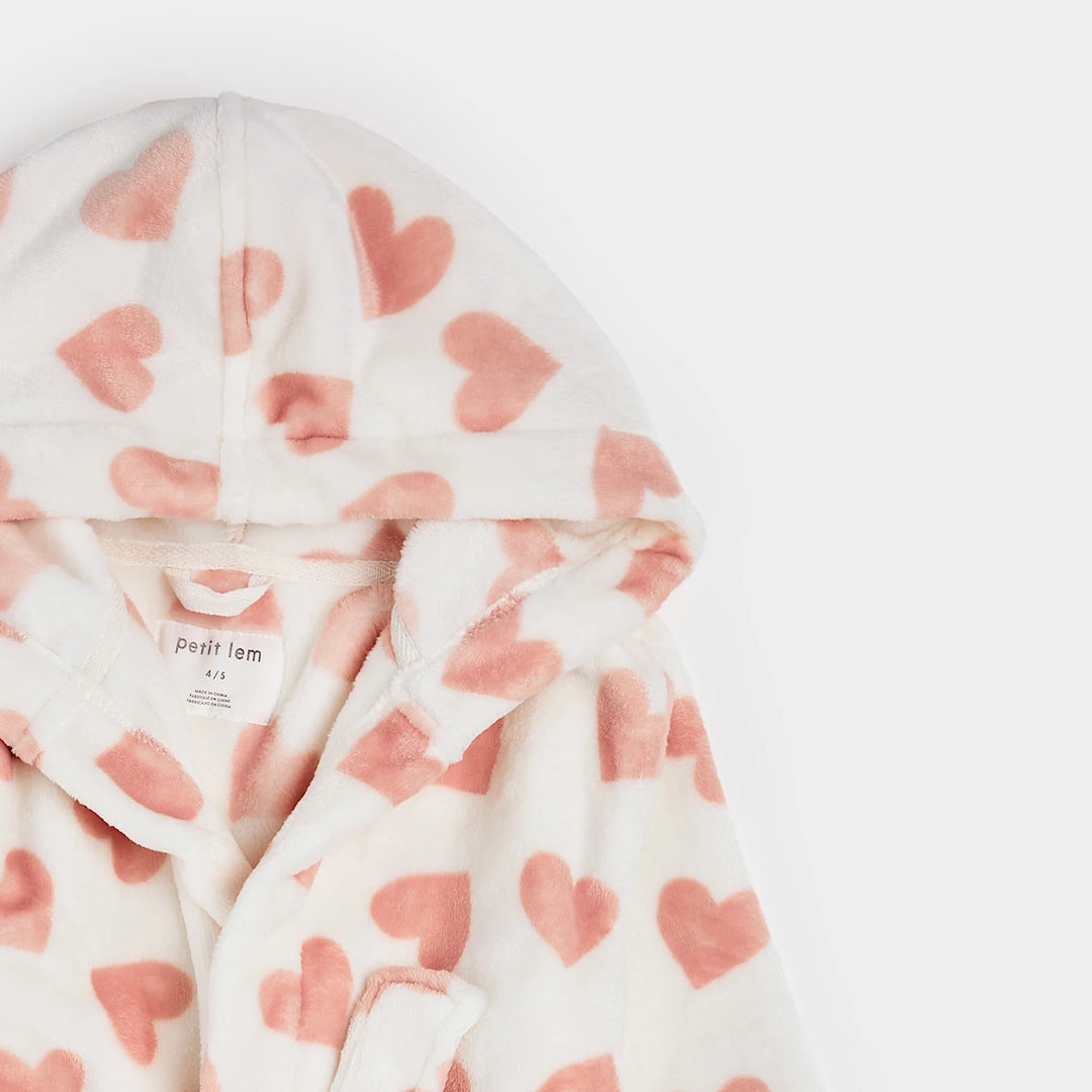 PETIT LEM - Kids Heart Prints on Ivory Plush Robe