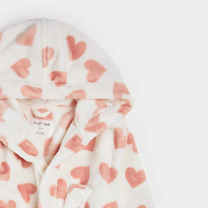 PETIT LEM - Kids Heart Prints on Ivory Plush Robe