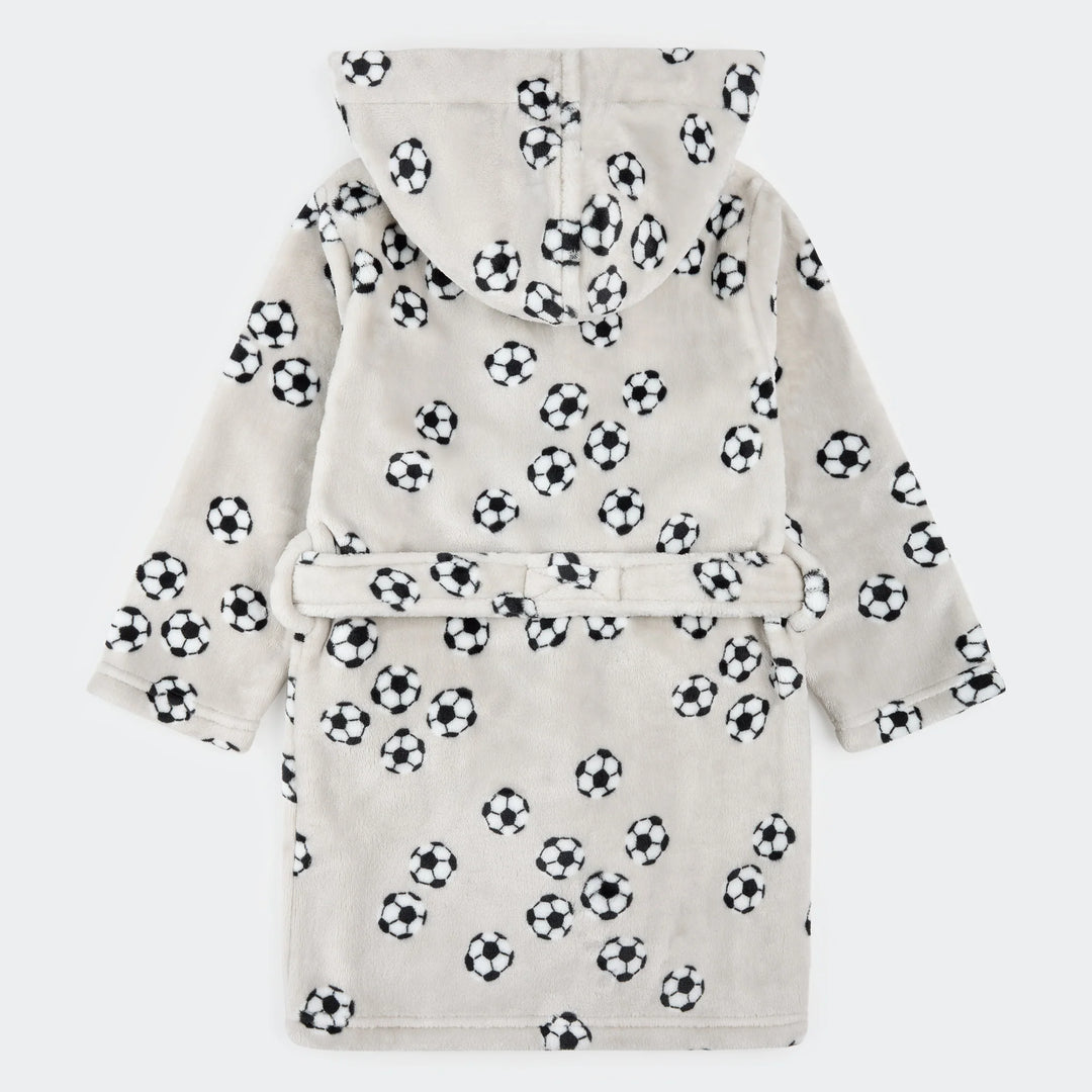 PETIT LEM- Kids Soccer Ball Print on Lunar Rock Plush Robe (8-14)