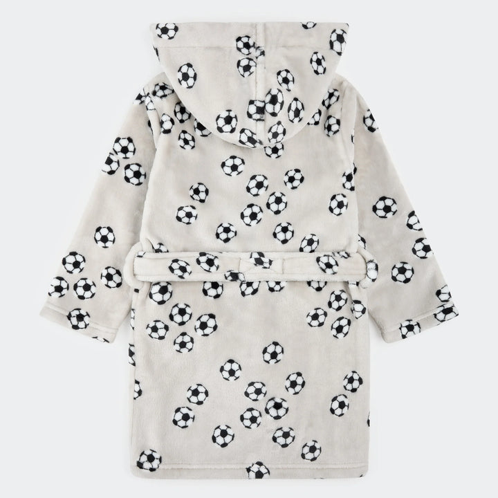 PETIT LEM- Kids Soccer Ball Print on Lunar Rock Plush Robe (8-14)