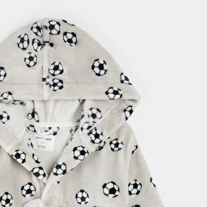 PETIT LEM- Kids Soccer Ball Print on Lunar Rock Plush Robe (8-14)