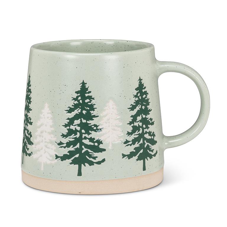 ABBOTT - WIDE BASE MUG W/PINE TREES-GRN-3.5"H(14OZ)