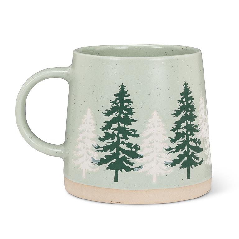 ABBOTT - WIDE BASE MUG W/PINE TREES-GRN-3.5"H(14OZ)